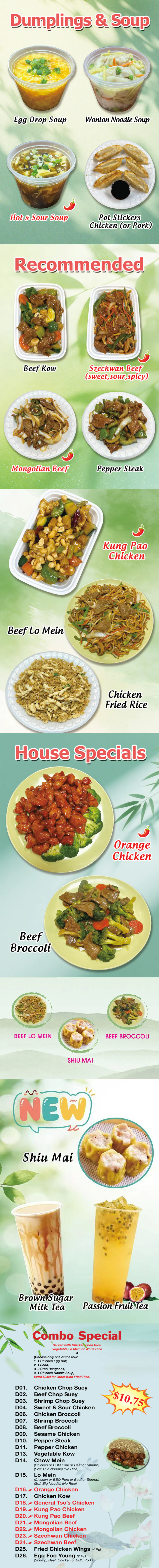 Restaurant menu, detailed description provided below